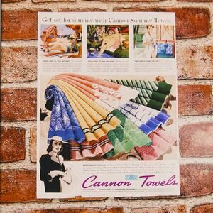 1940 Vintage Cannon Towels Print‎ Ad Colorful Summer Towels Retro Home Decor